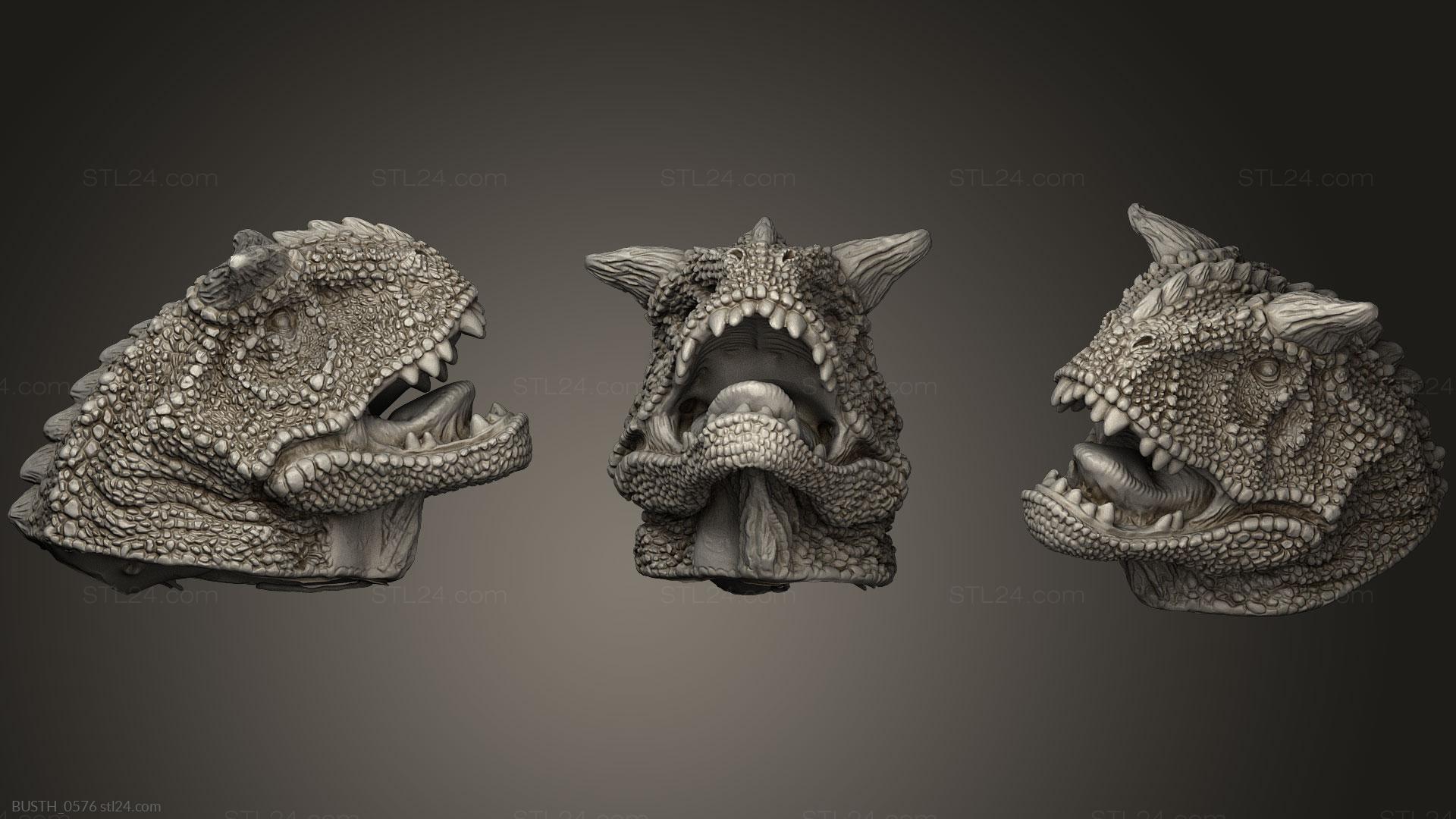 Бюсты монстры и герои (Голова динозавра, BUSTH_0576) 3D модель для ЧПУ станка